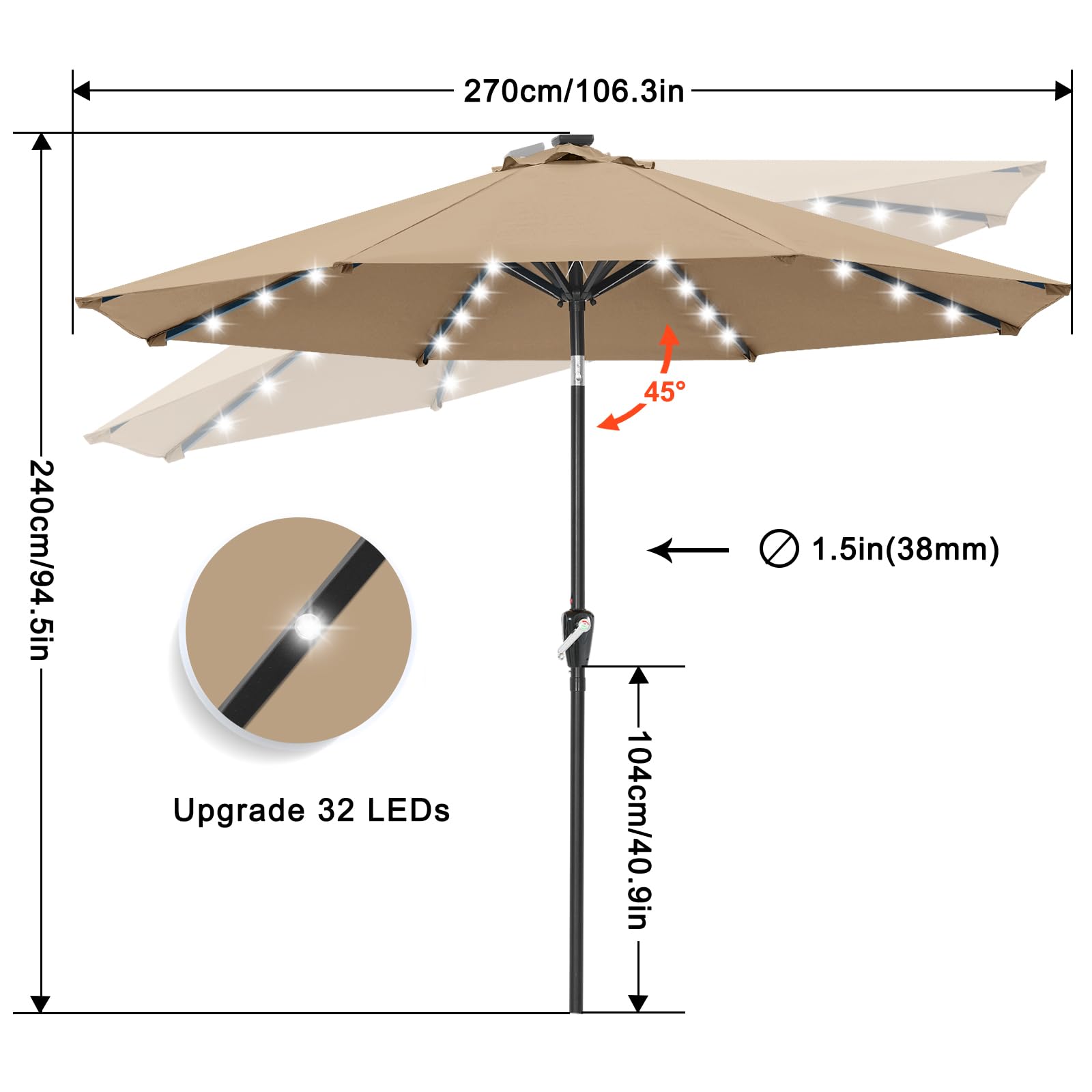 ABCCANOPY crank lift and 45-degree tilt for adjustable shade
