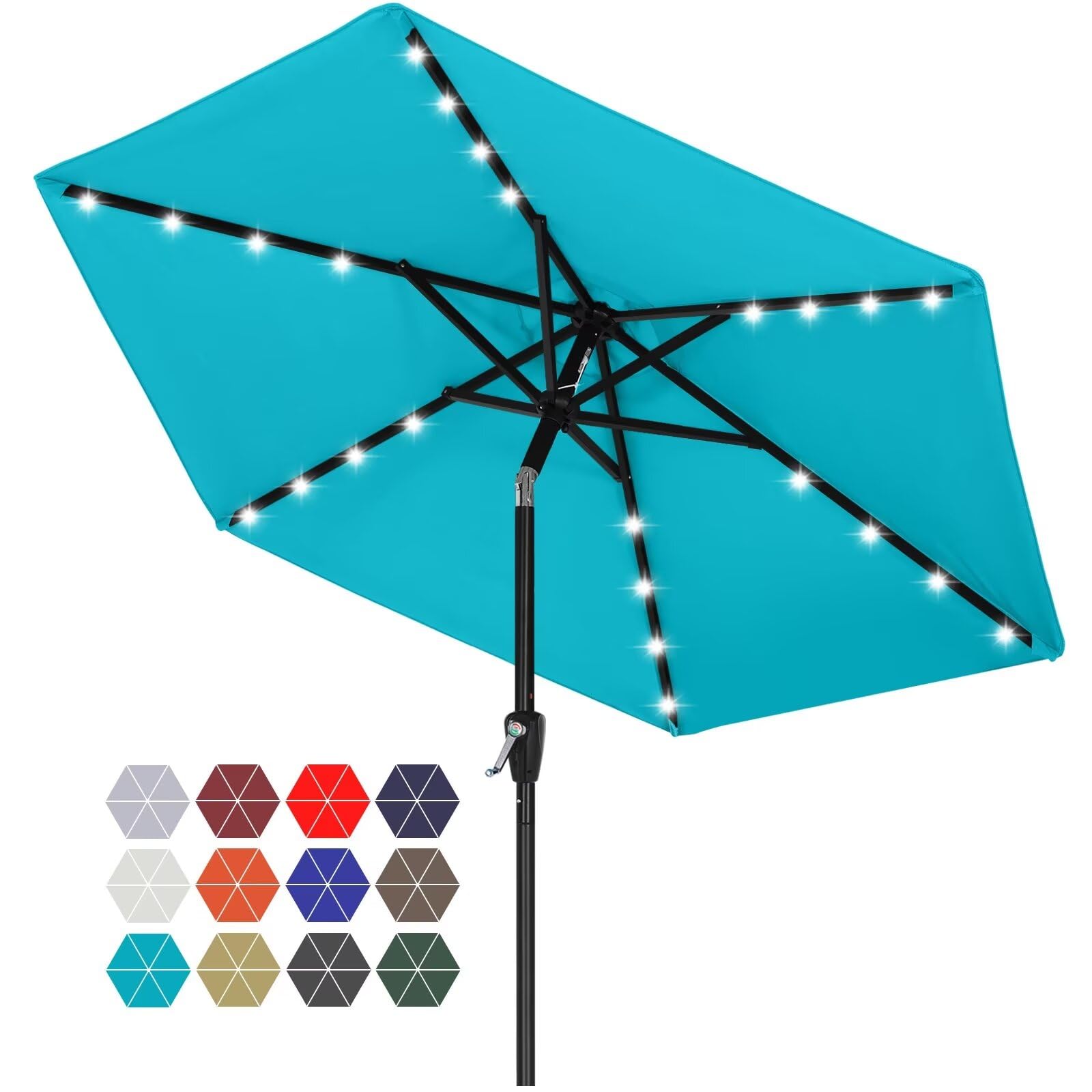 ABCCANOPY durable solar LED patio umbrella with 24 LEDs lights for evenings