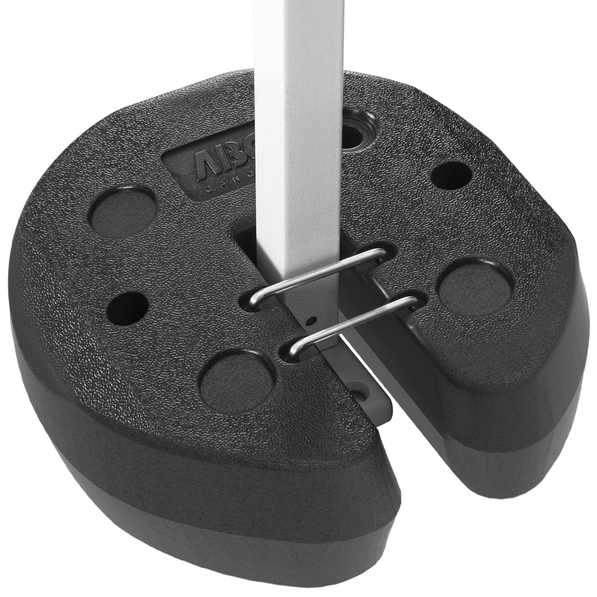ABCCANOPY Easy Canopy Weights attached to tent leg for wind resistance.