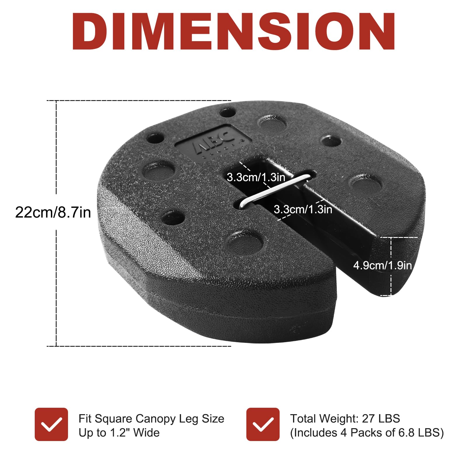 ABCCANOPY Easy Canopy Weights stacked connection provides extra stability.