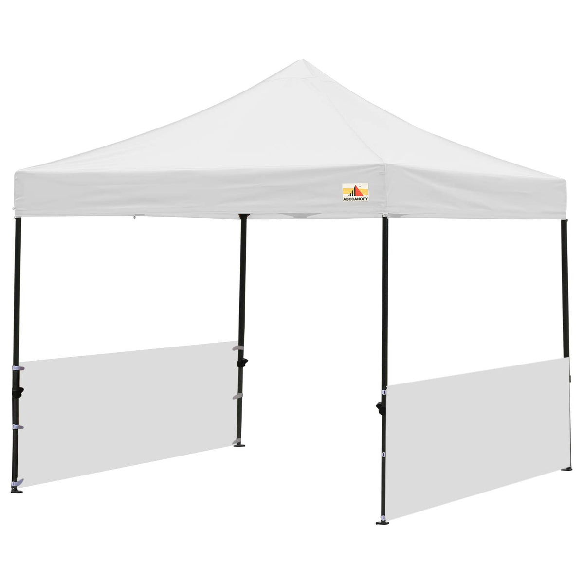 ABCCANOPY half wall front view in white, adds sun protection for pop-up tents.