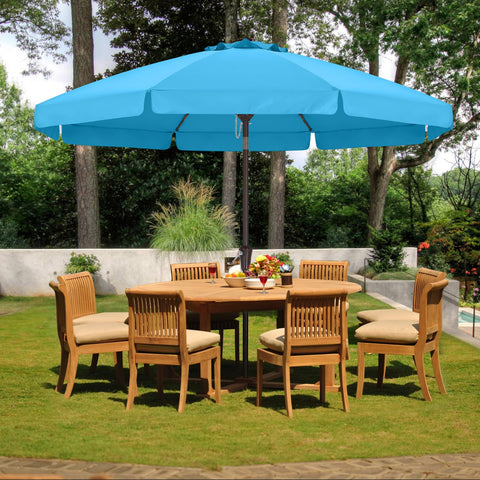ABCCANOPY scalloped edge umbrella over a deck for garden or picnic shade