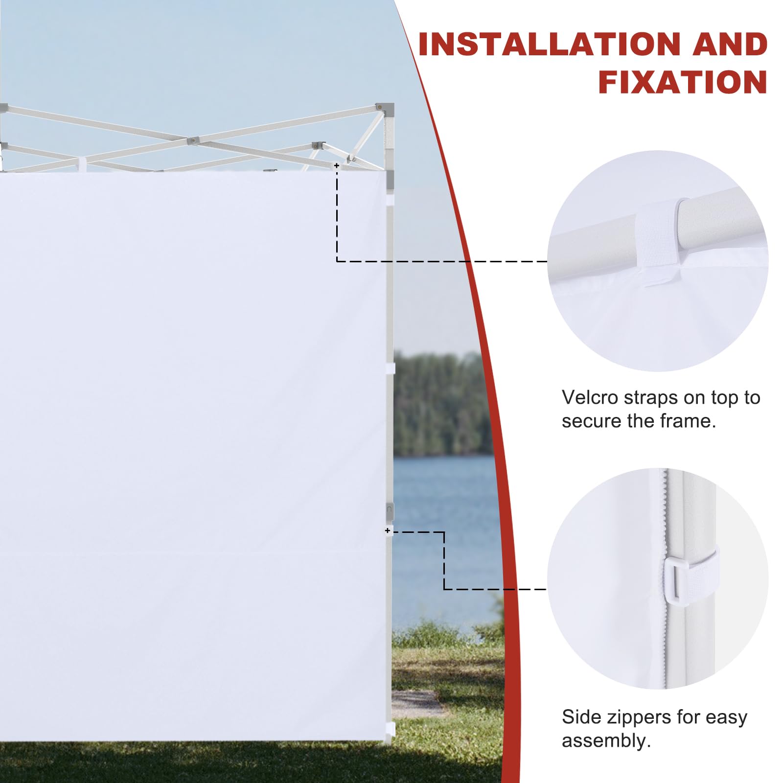 ABCCANOPY SunWall easy setup with hooks and straps.