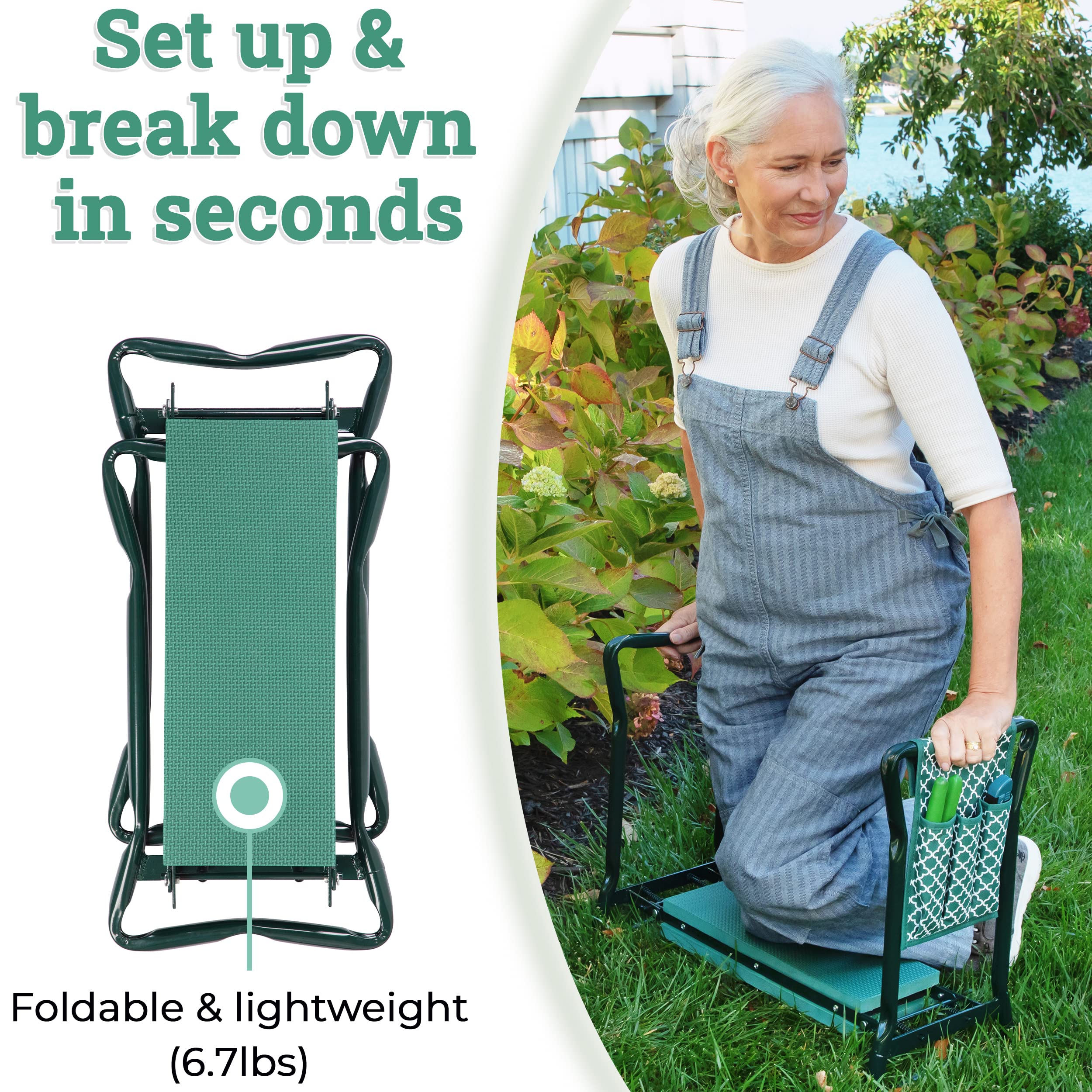Abco Tech kneeler-seat portable design for moving around the garden.