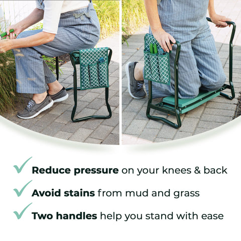 Abco Tech kneeler-seat with removable pouch for tool access.