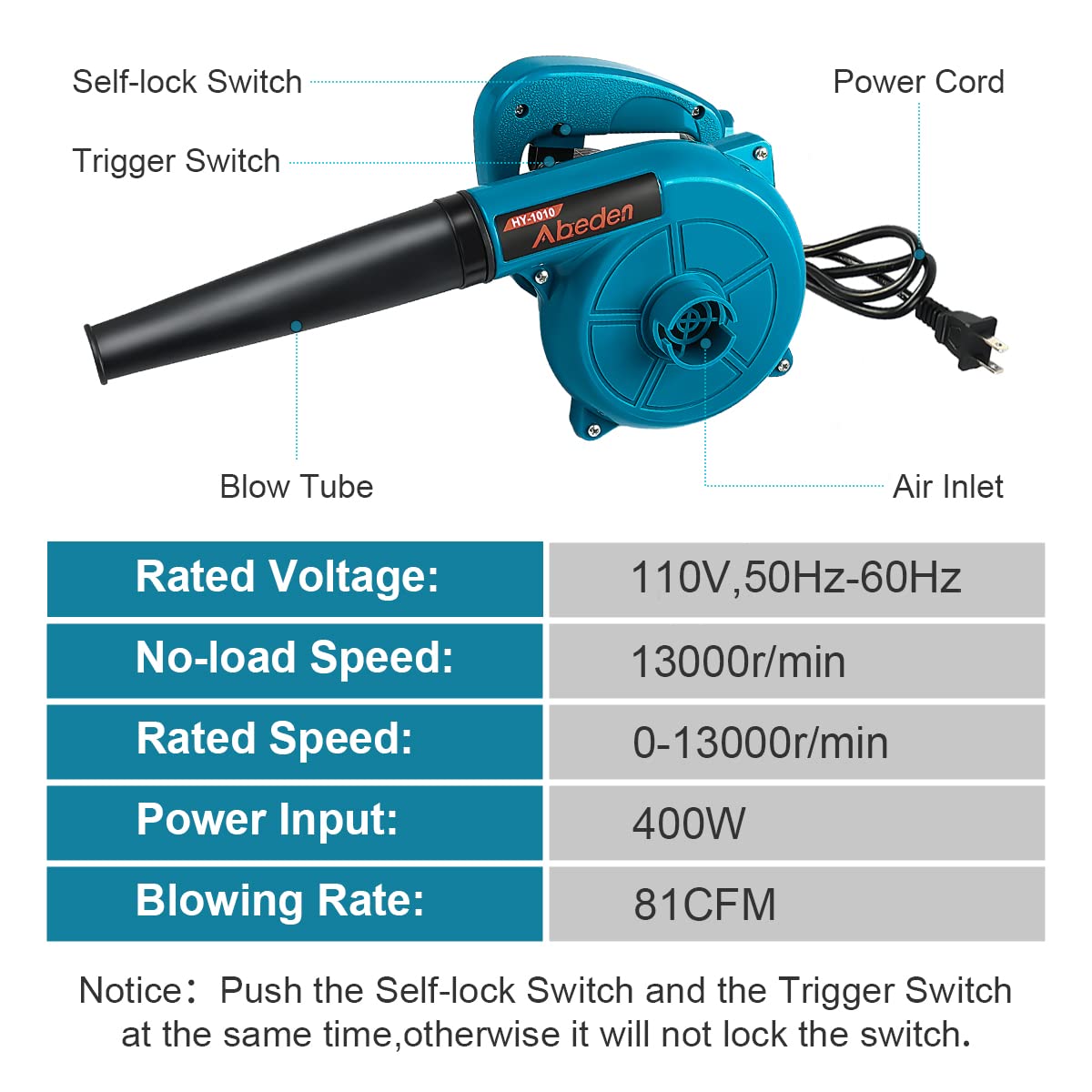 Abeden corded leaf blower strong air flow helps clear wet leaves and light snow.
