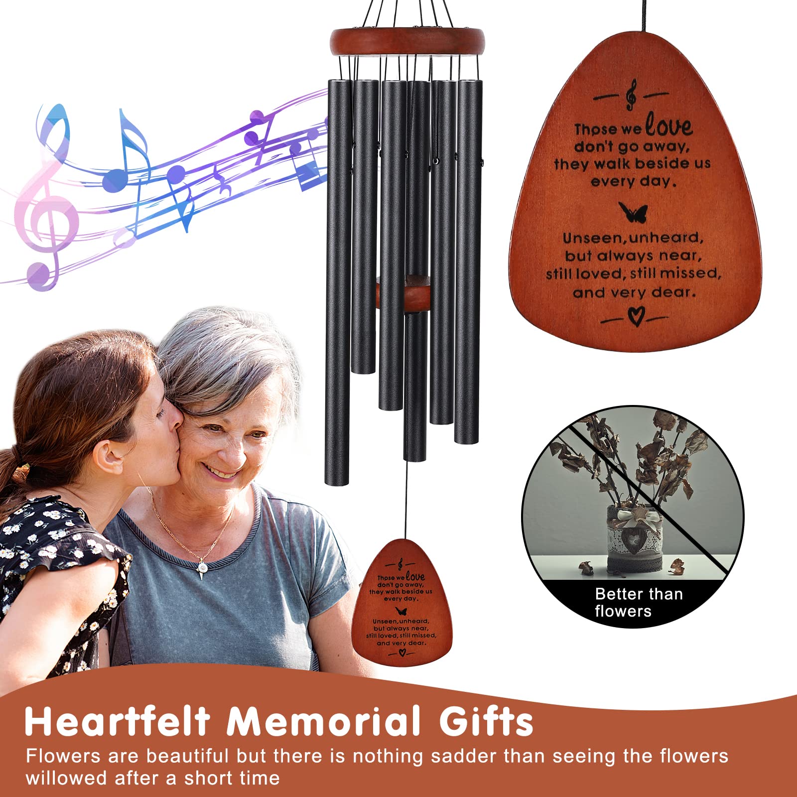 ABEICO wind chimes with poem card for heartfelt condolences