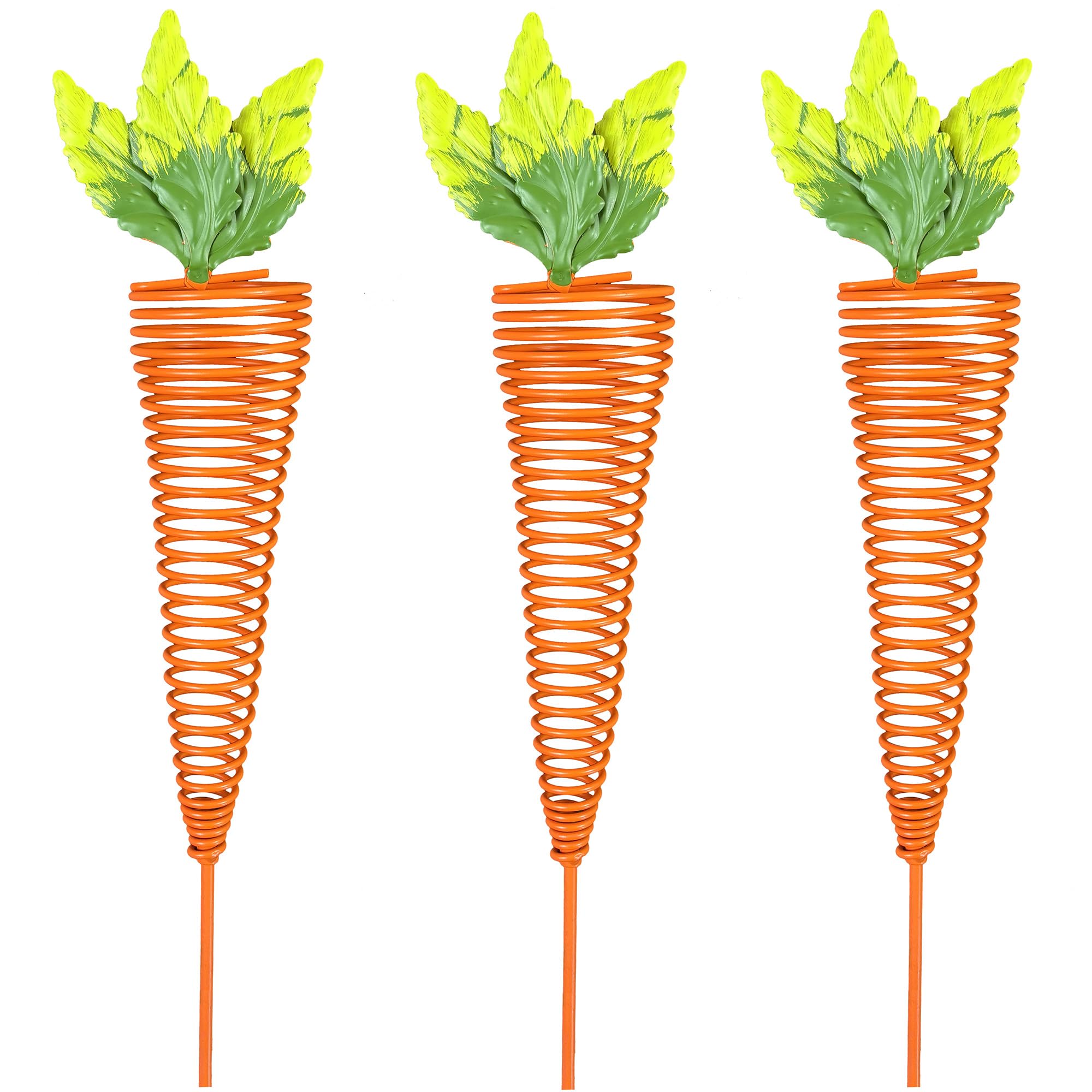ABELOTS Easter iron carrot stakes add festive color to outdoor garden beds.