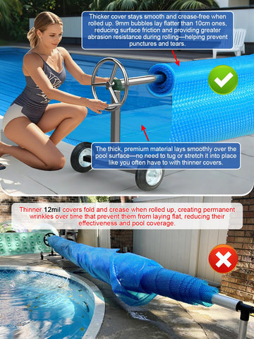 Abimars 16 Mil Solar Pool Cover cutting-fit example with minimized edge curls