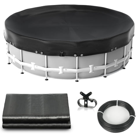 Abimars 12ft round pool cover on a pool, protecting during winter.