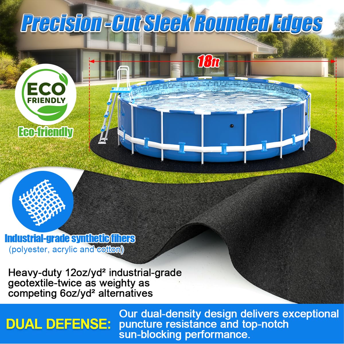 Abimars seamless pool pad showcases one-piece design to prevent seam wear and debris entry.