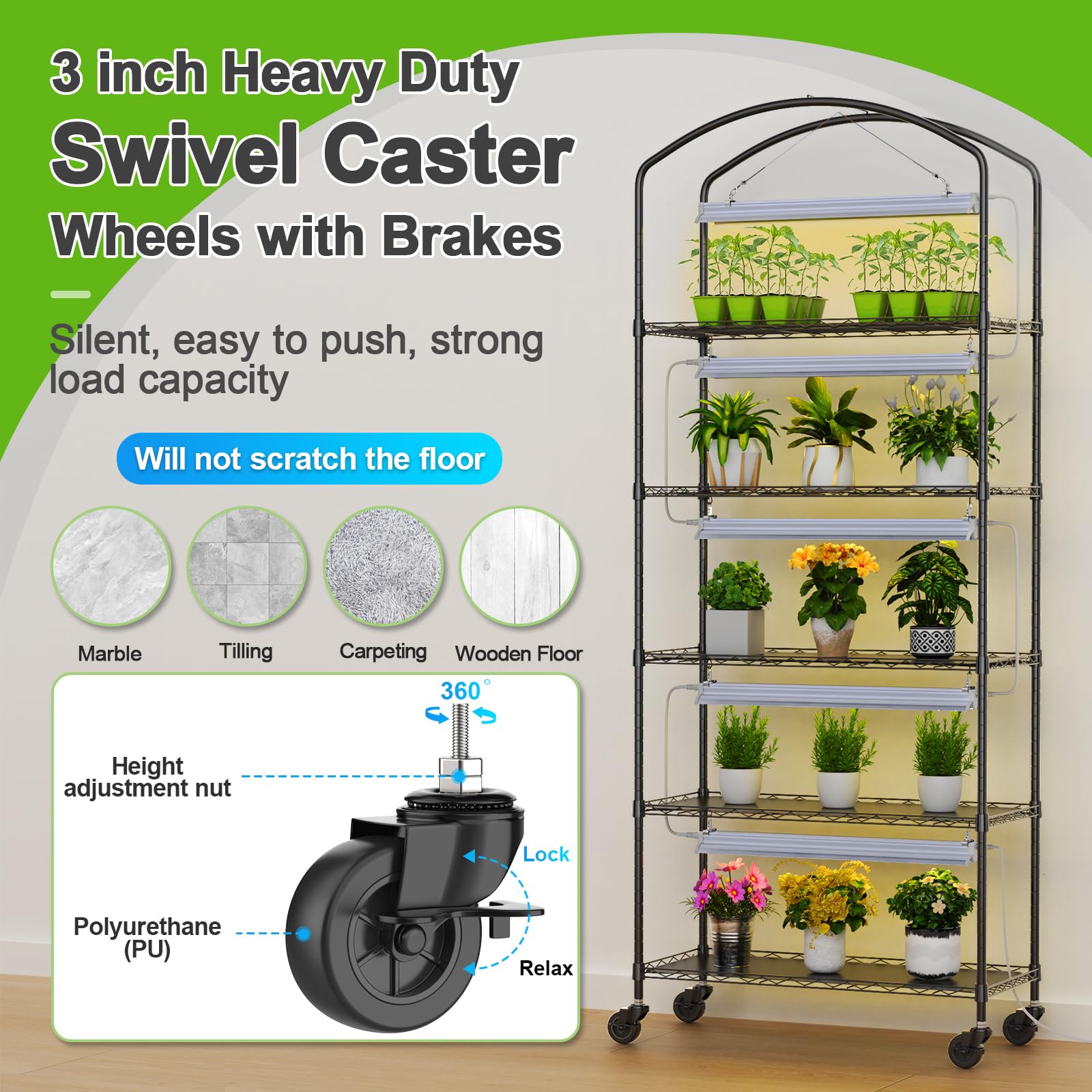Abimars wheels enable easy moves between rooms or outdoors.
