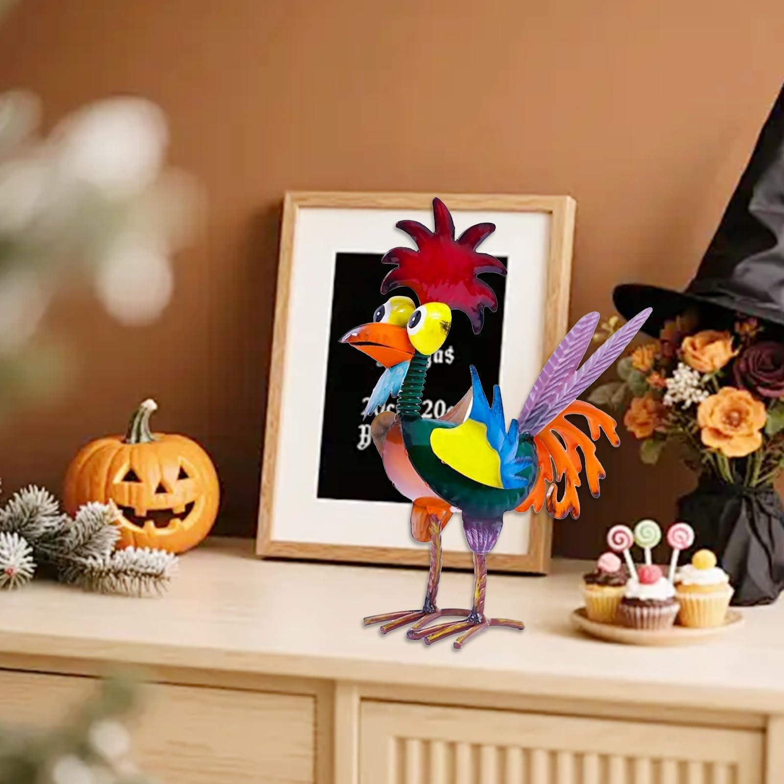 Abirdflyer patio rooster yard ornament adds color to outdoor living space