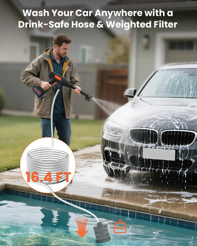 Ablemark 21V 3.0Ah battery powers efficient cordless spraying for cars and patios.