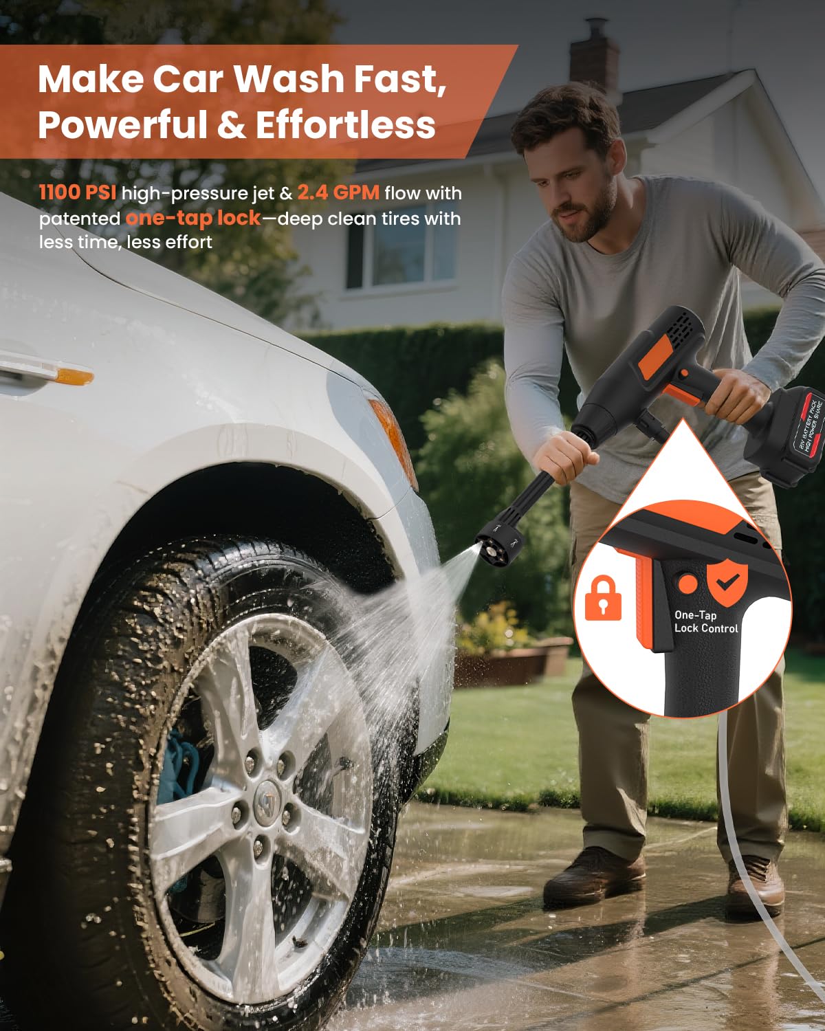 Ablemark 6-in-1 nozzle attachment enables precise spot cleaning and broad surface washing.