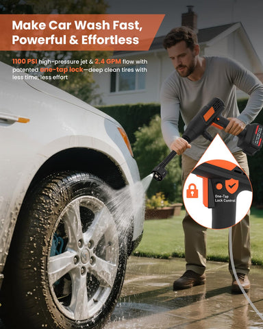 Ablemark 6-in-1 nozzle attachment enables precise spot cleaning and broad surface washing.