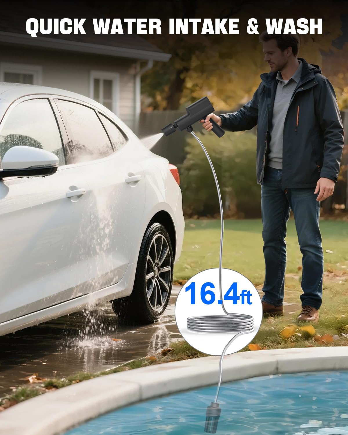 Ablemark hose 16.5 ft with built-in filter maintains water quality during rinsing.