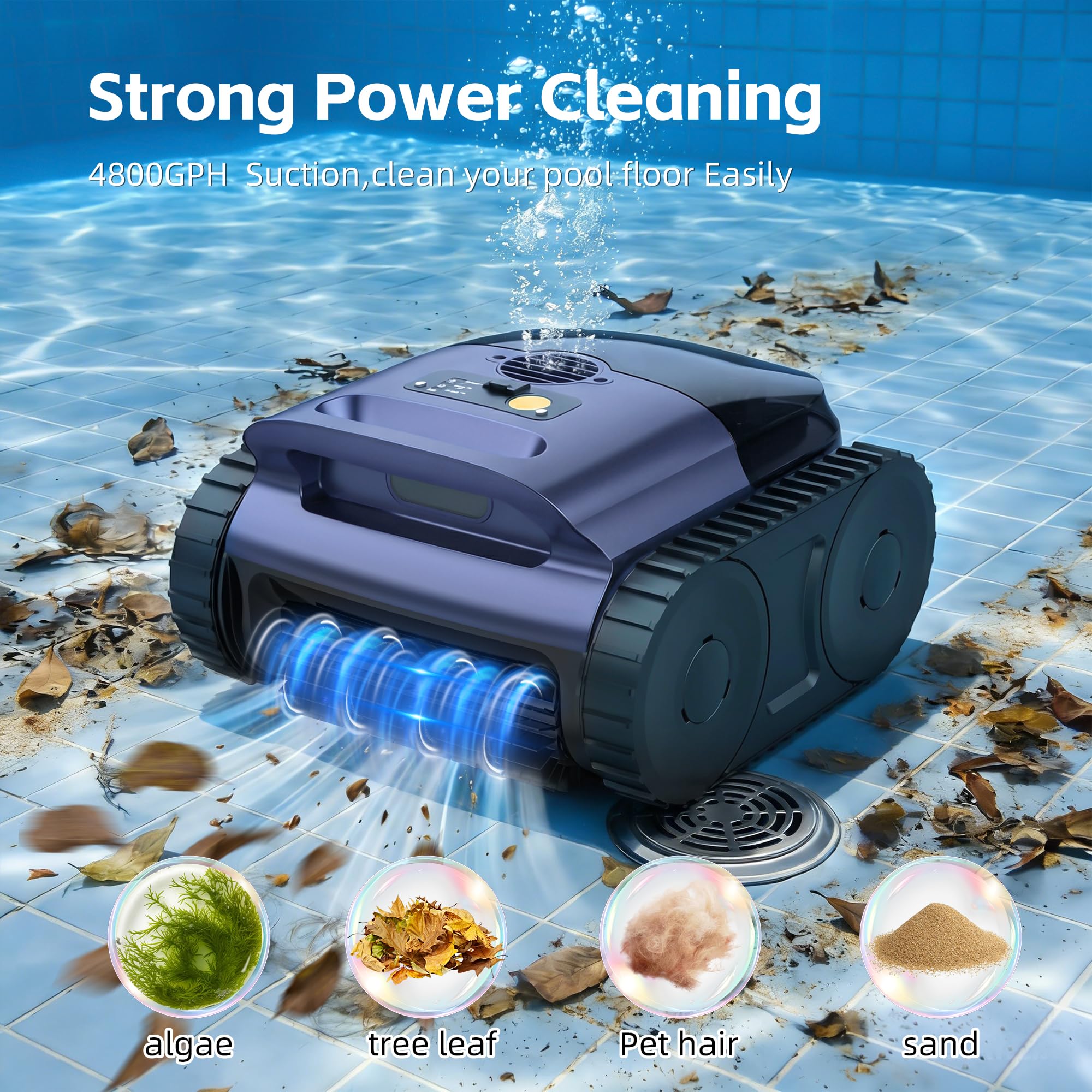 ABNEMEN pool vacuum with sonar navigation display illustrating smart path planning