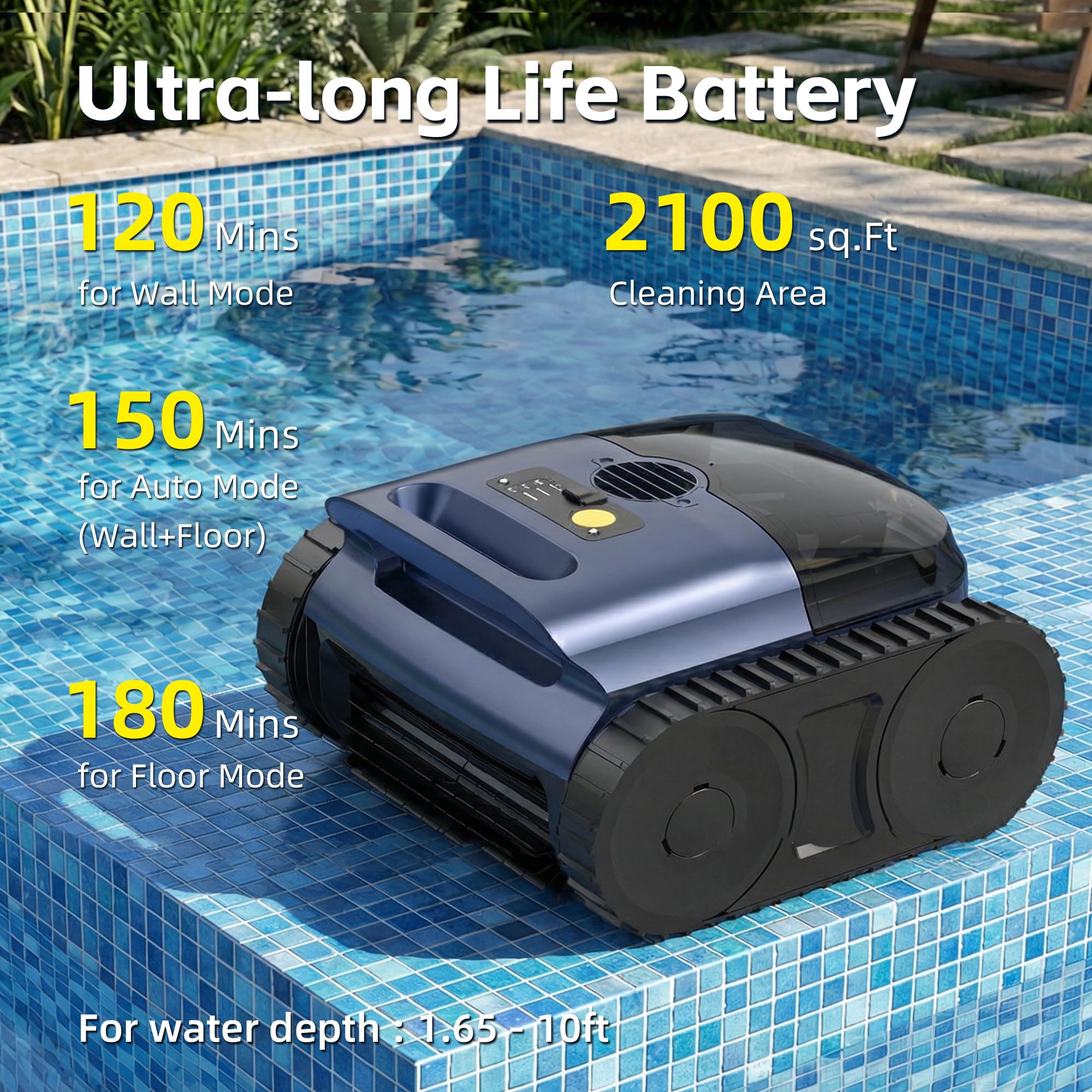 ABNEMEN wall and floor cleaning modes ensure complete pool surface reach.