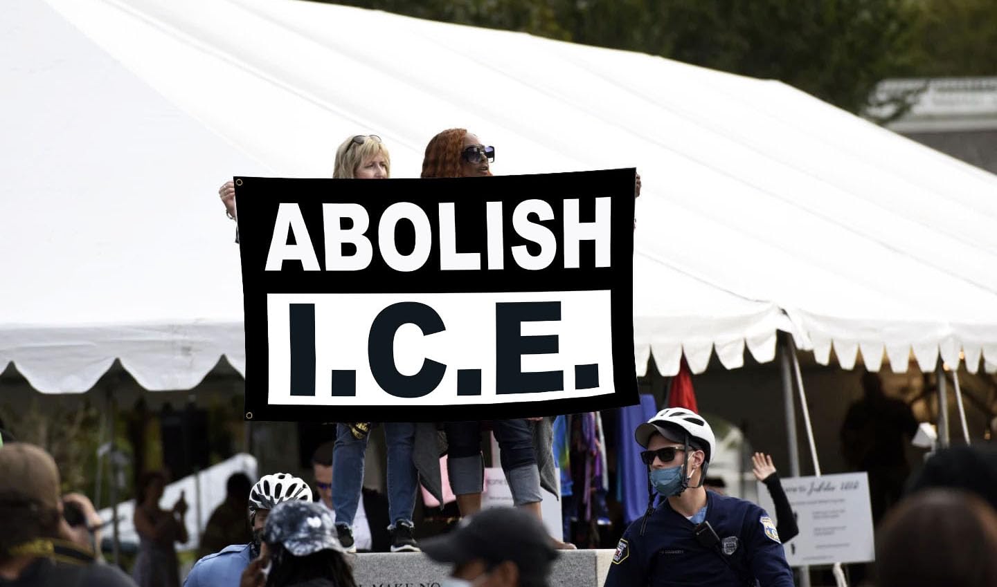 Abolish ICE banner with grommets, easy hanging on poles or walls