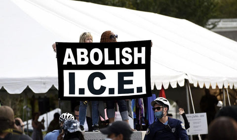 Abolish ICE banner with grommets, easy hanging on poles or walls