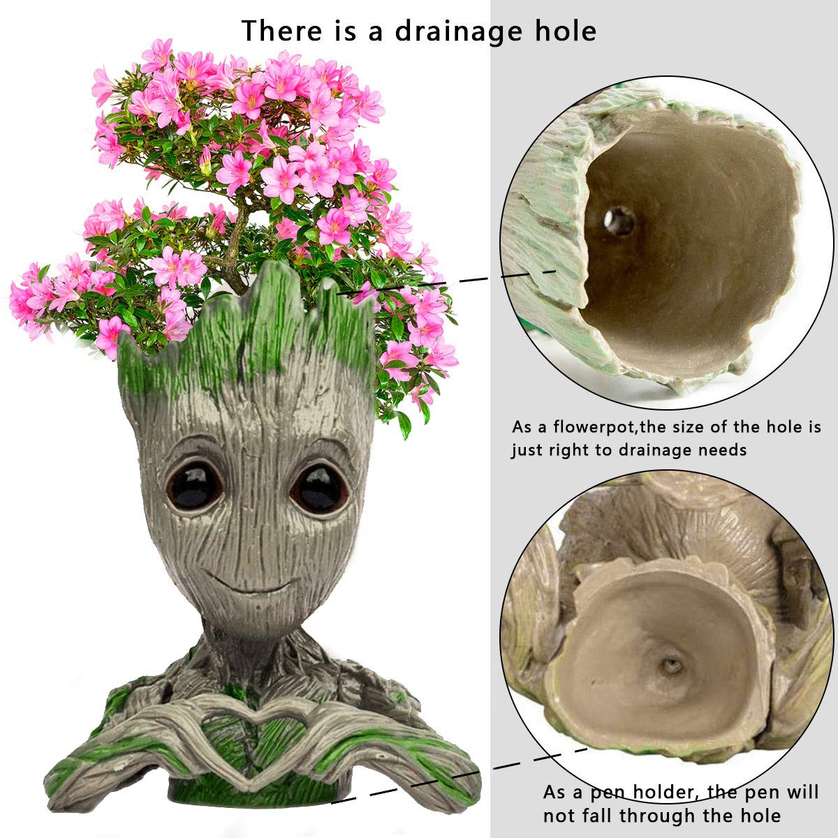 Abomet Baby Groot flower pot close-up shows durable eco-friendly material