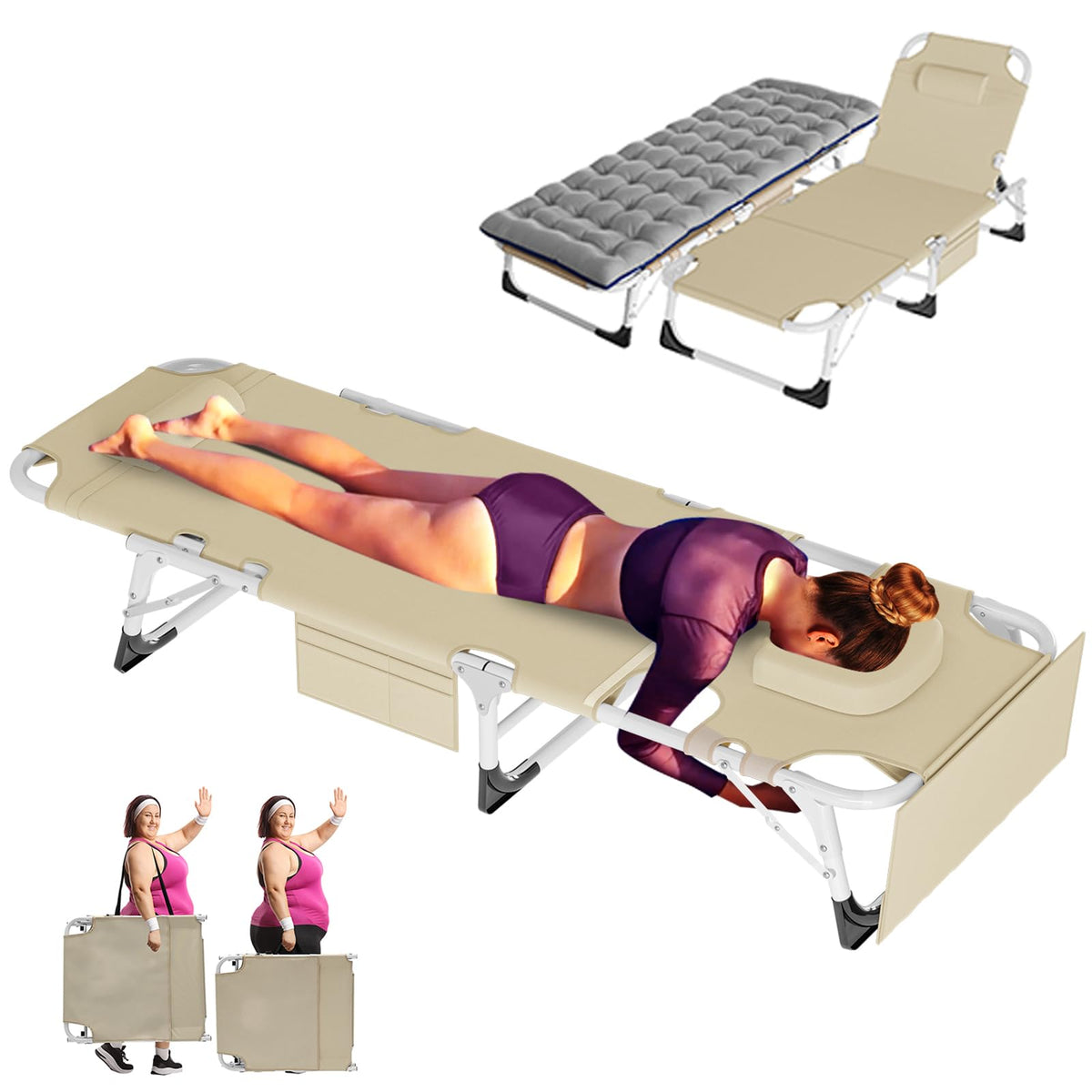 ABORON 3-in-1 tanning chair with face hole for relaxed sunbathing outdoors.