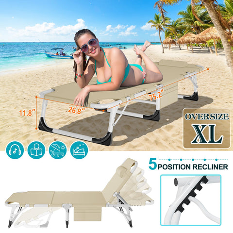 ABORON 3-in-1 tanning chair with removable pillow offers neck comfort.