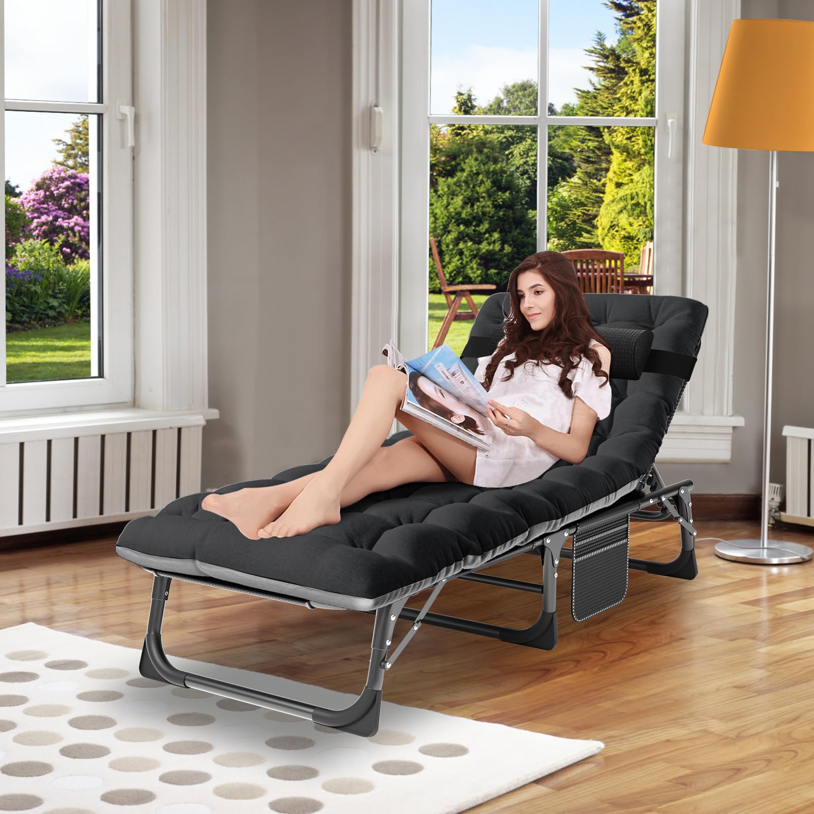 ABORON tanning chair showing five-position adjustment for comfort outdoors