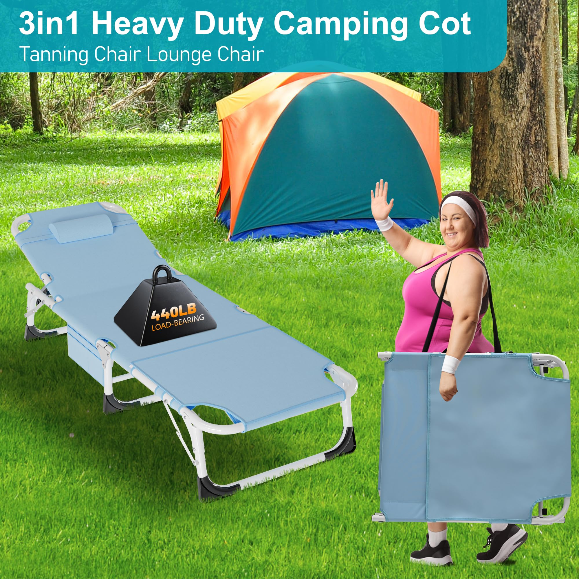 ABORON heavy-duty tanning chair folded-compact for easy storage