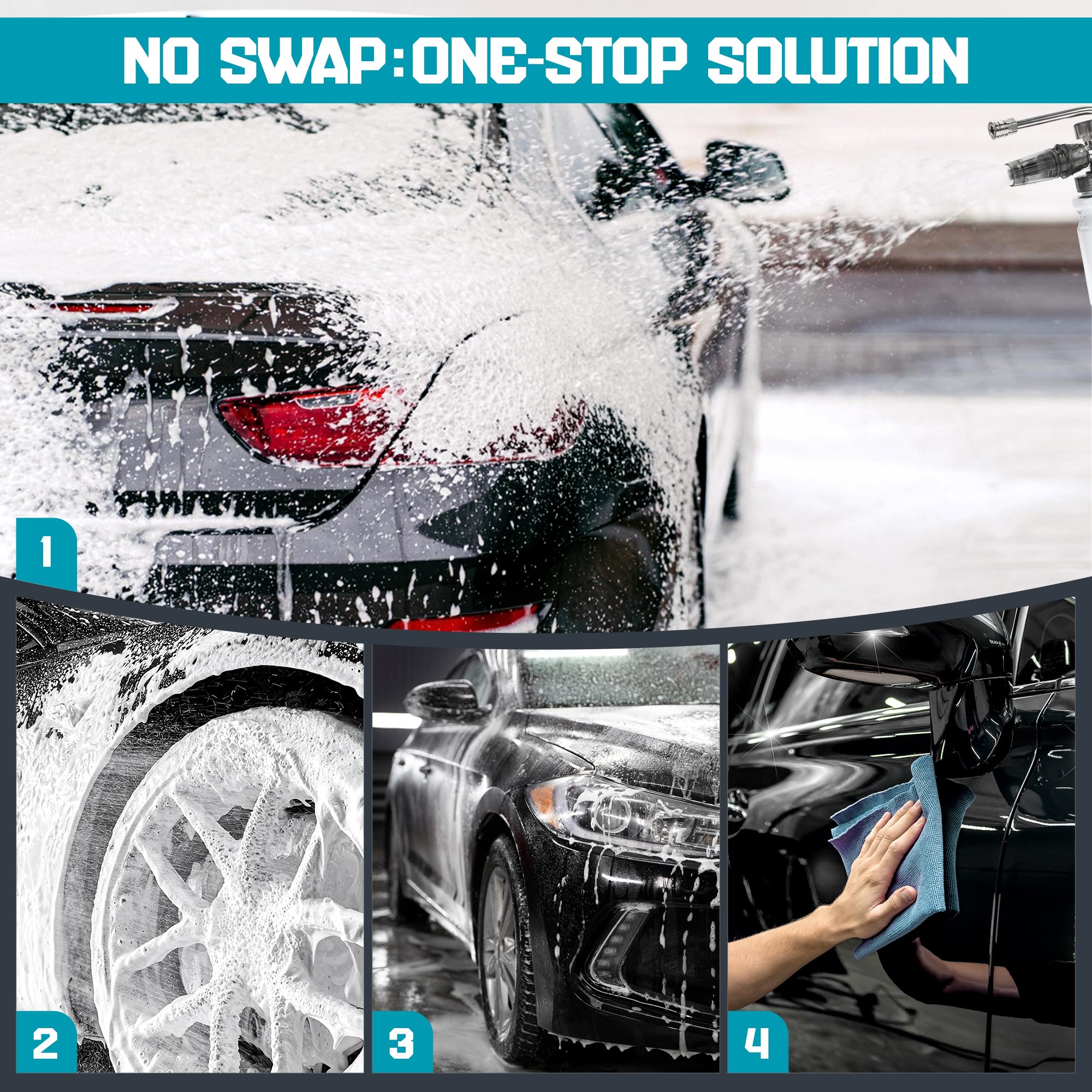 ABOSUN dual connector quick switch enables instant foam to rinse transitions.