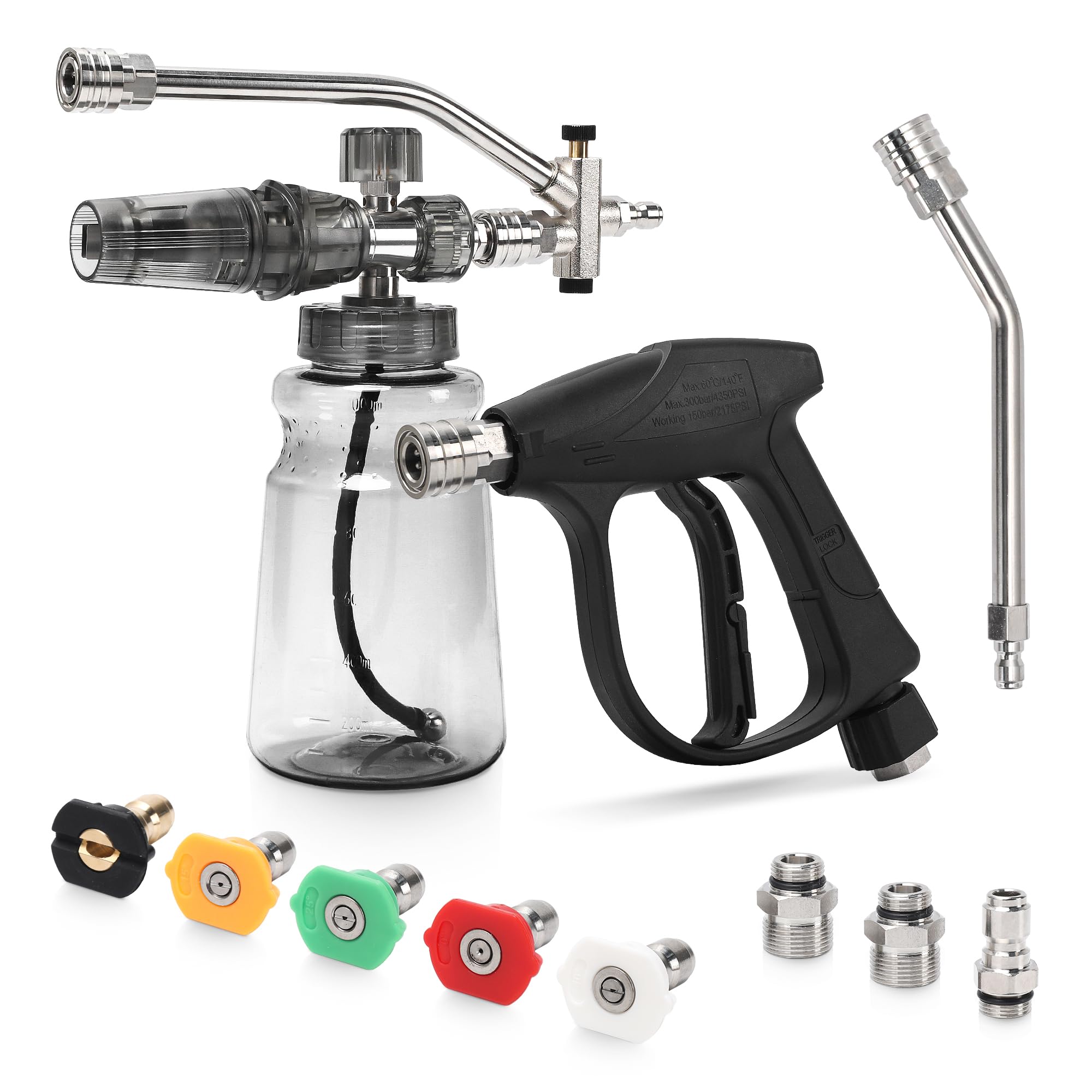 ABOSUN foam cannon 1L tank shows clear detergent level for easy monitoring.