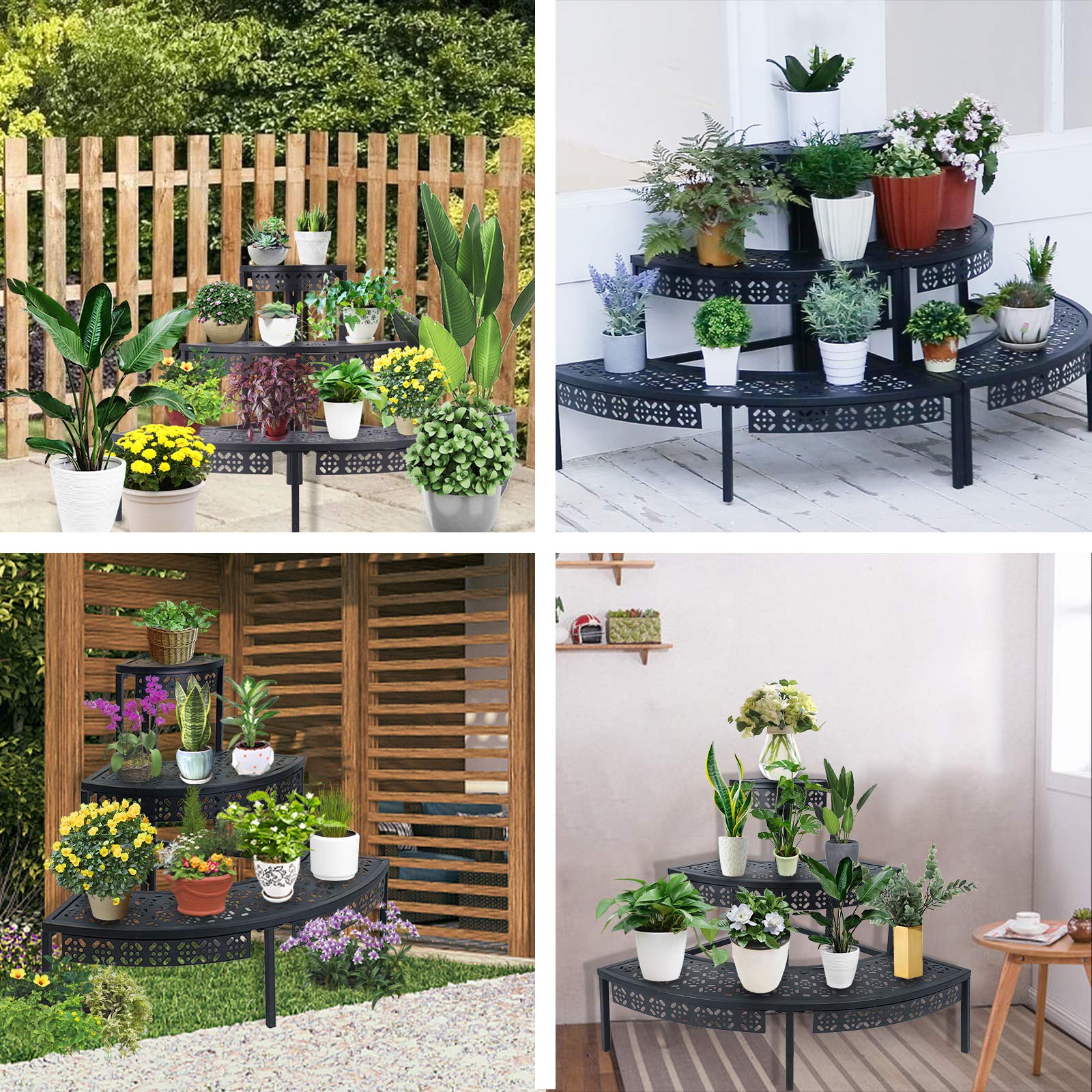 aboxoo 3-tier plant stand steel black coating resists weather for year-round placement