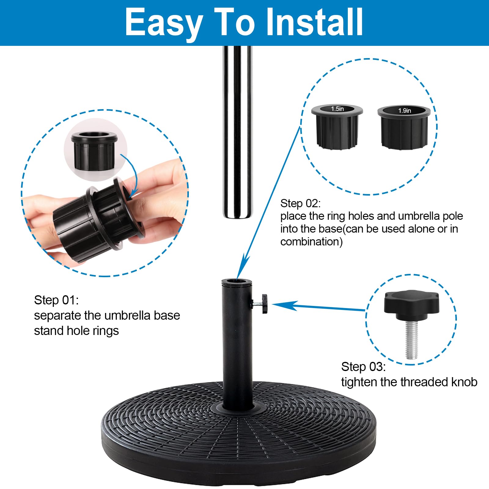 Abrwyy umbrella base ring assembly 1.5 inch for tighter pole compatibility