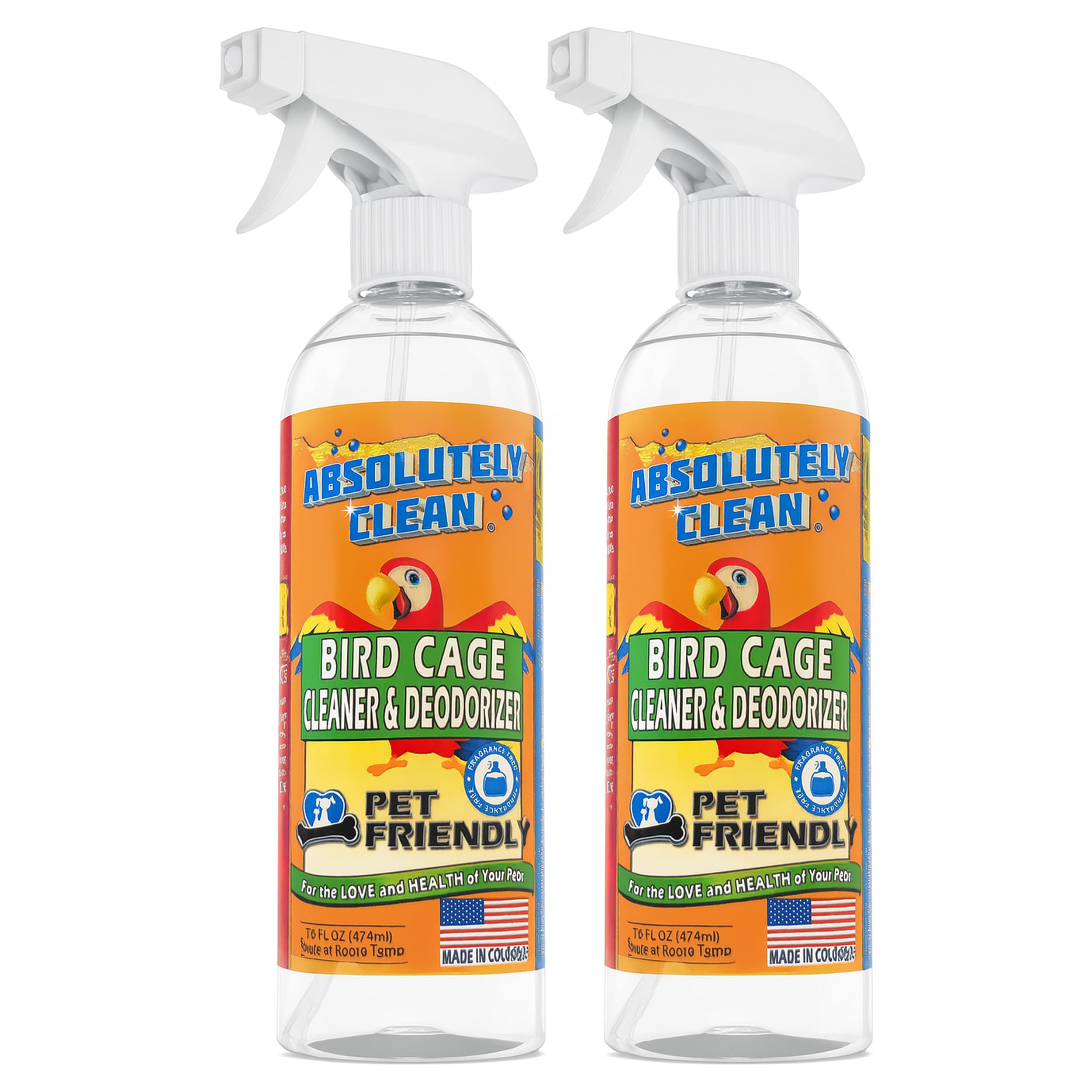 Absolutely Clean bird cage cleaner spray for quick stain removal and odor control.