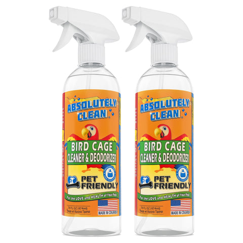 Absolutely Clean bird cage cleaner spray for quick stain removal and odor control.