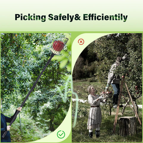 ABtool fruit picker basket securely hooks for easy one-handed fruit collection