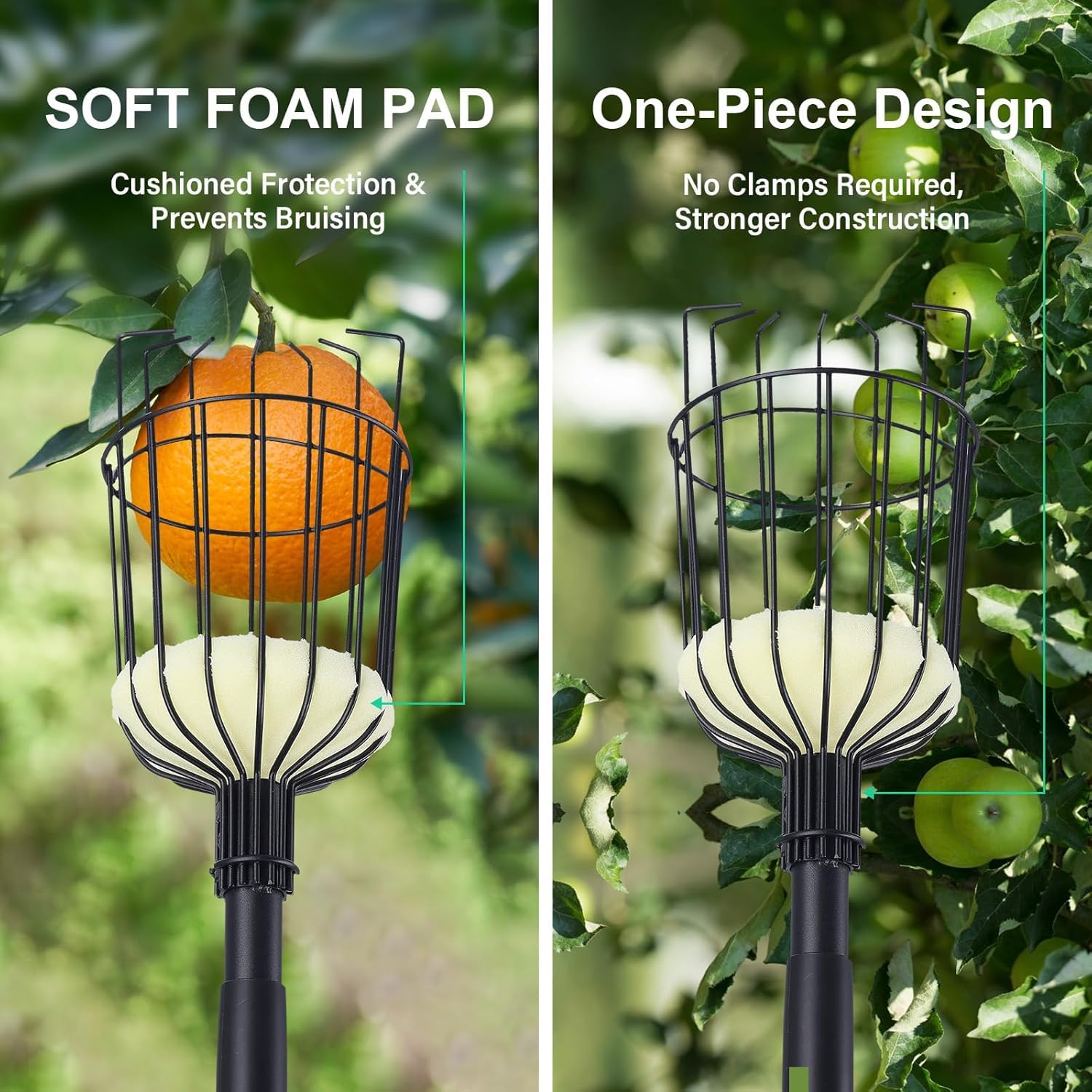 ABtool fruit picker pole with stainless steel handle for durability and strength