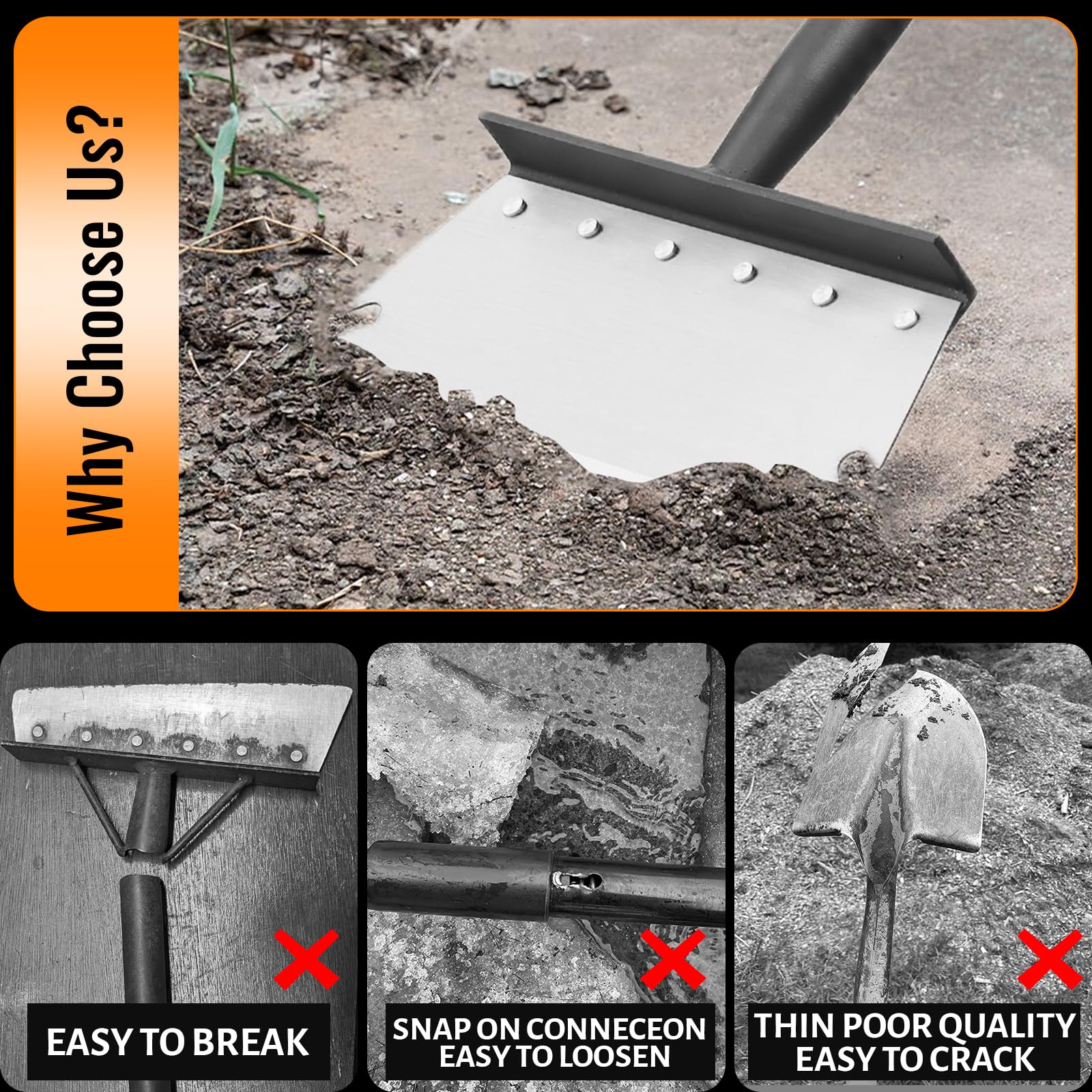 ABtool Garden Flat Shovel Scraper extendable-59in-handle supports tall users
