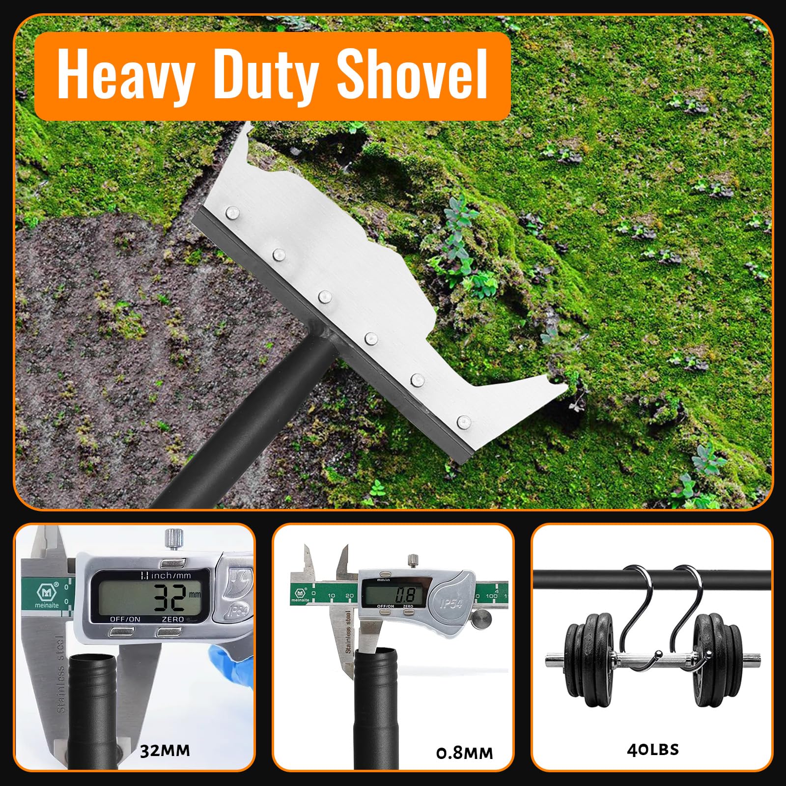 ABtool Garden Flat Shovel Scraper manganese-steel-edge cleanly edges and scrapes