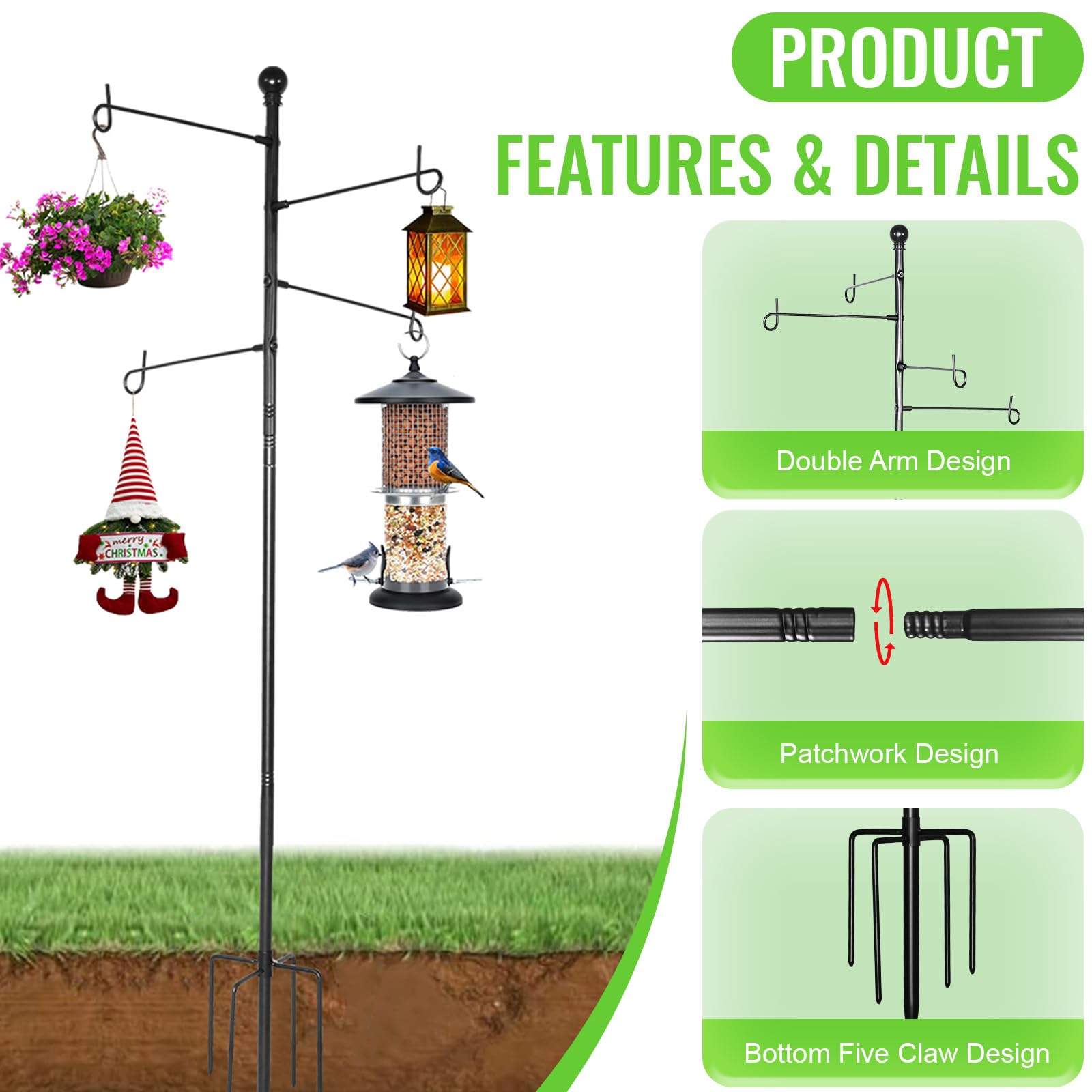 ABtool 4-hook design offers ample hanging space for decorations and bird feeders.