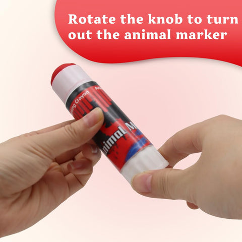 Abustle pig marker in use on an animal demonstrates practical labeling.