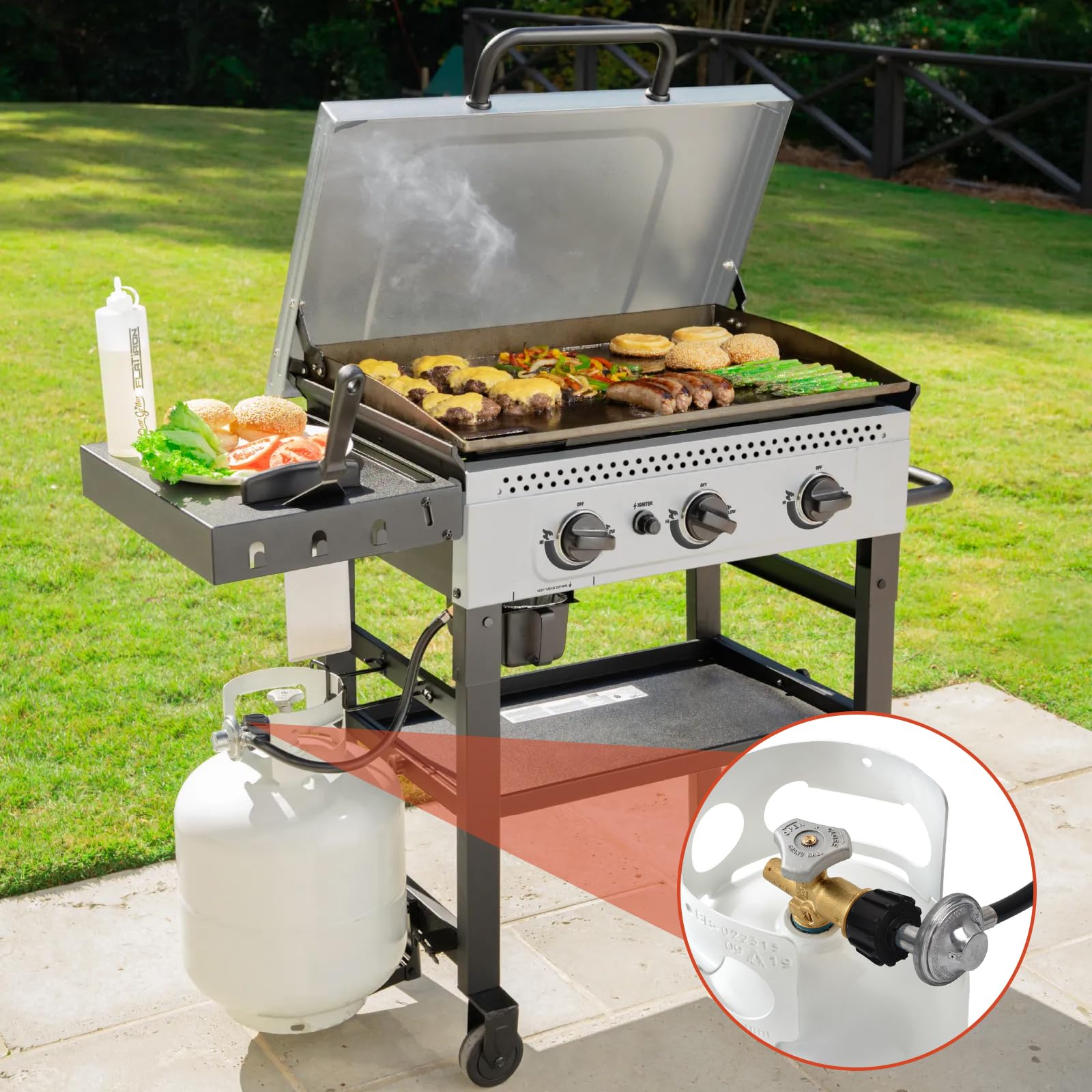 ABYDA fire pit table connection view highlights multi-use versatility.