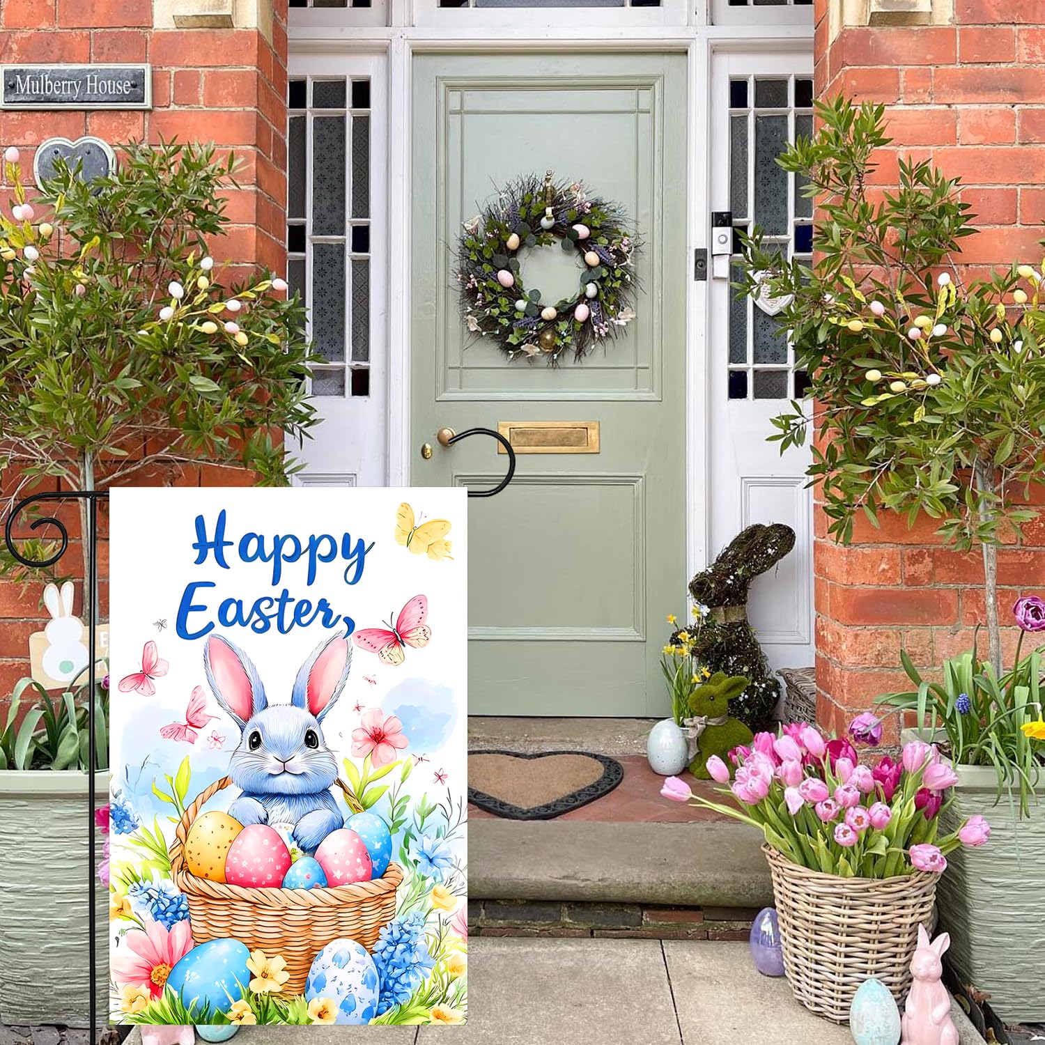 abzdfty burlap Easter flag weather and fade resistant for outdoor use
