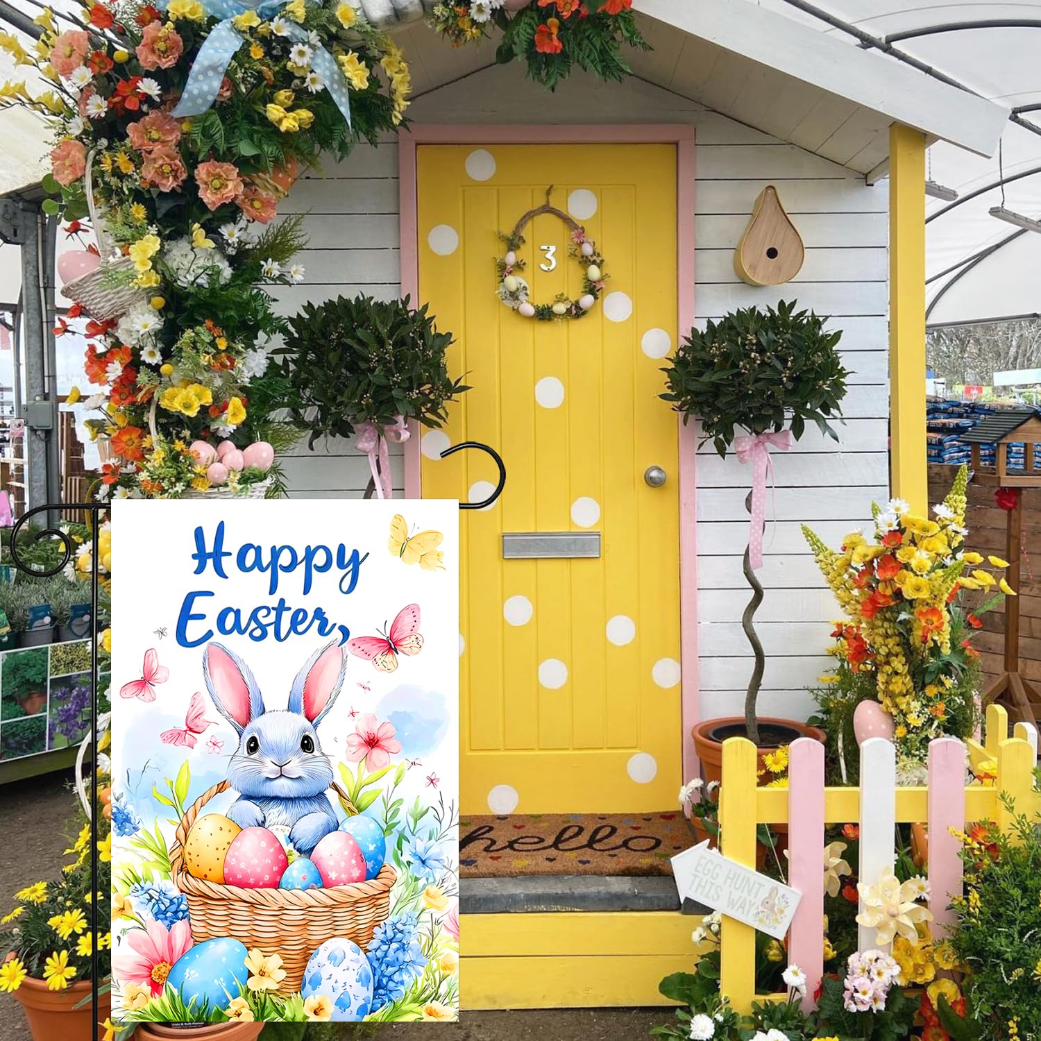 abzdfty outdoor bunny flag ideal for patios, lawns, and garden entrances