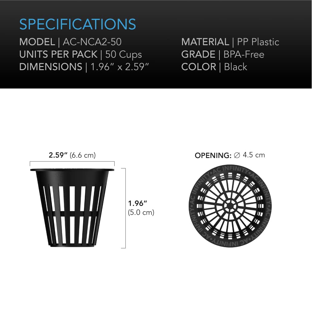 AC Infinity 50-pack black bucket baskets for versatile indoor and outdoor growing.