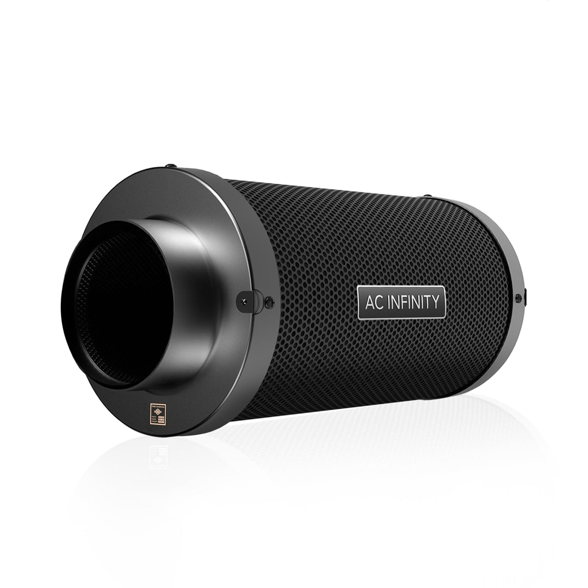 AC Infinity Air Carbon Filter 8-inch front view showing robust gunmetal finish and durable construction.