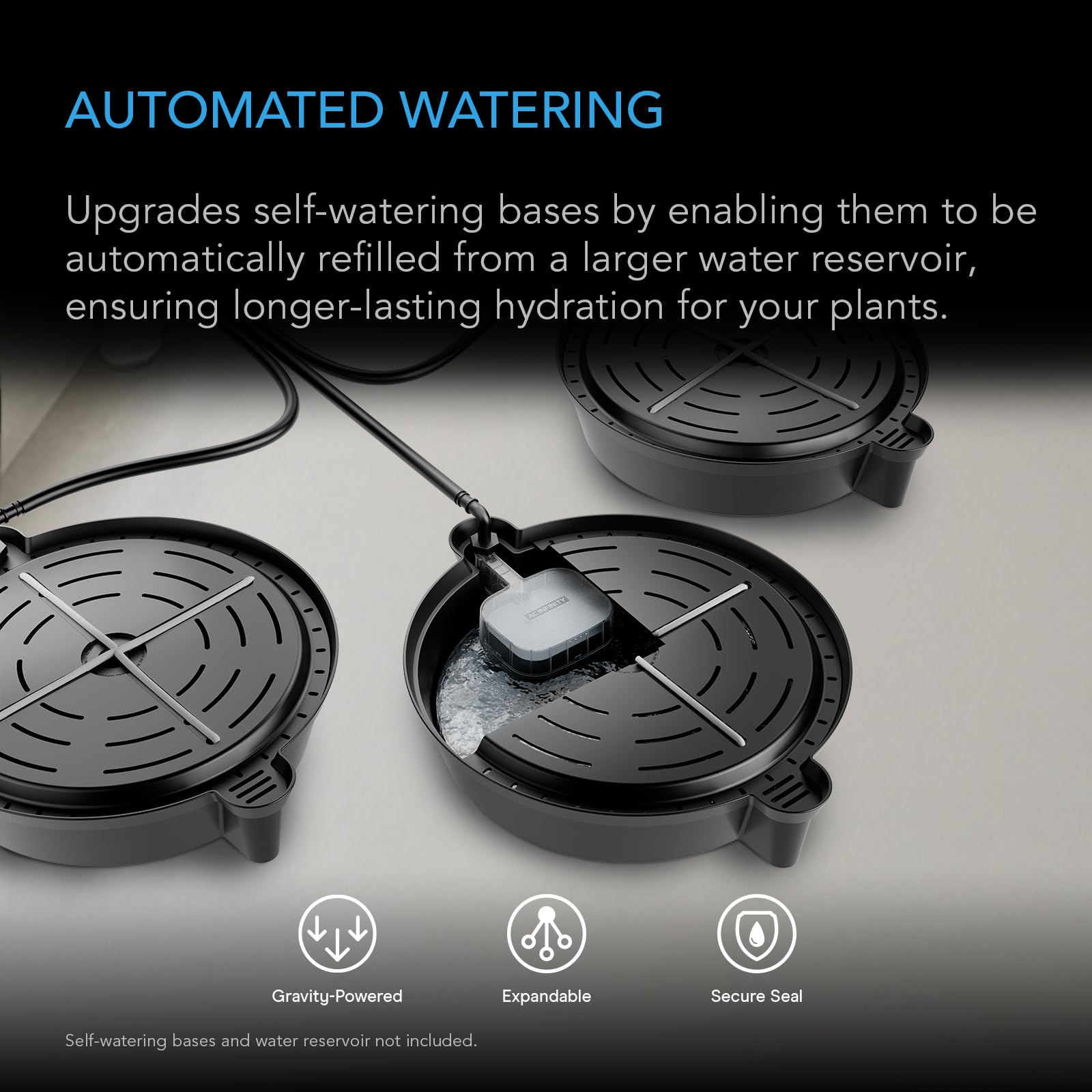 Gravity-powered valve from AC Infinity ensures steady refills without electricity.
