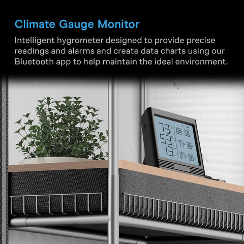 AC Infinity B1 pairs with Bluetooth app for remote climate monitoring and graphs.