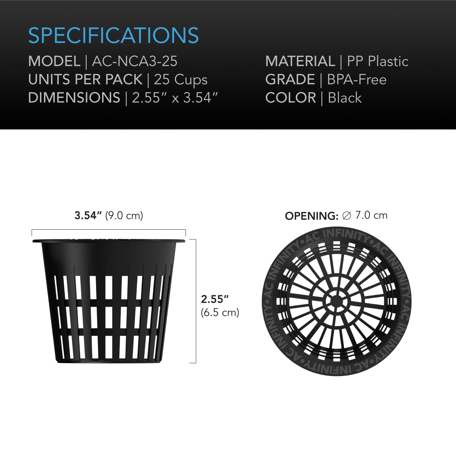 AC Infinity UV-resistant BPA-free plastic ensures safe, reusable plant containers.